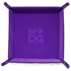 VELVET FOLDING DICE TRAY WITH LEATHER BACKING - 10" X 10" PURPLE